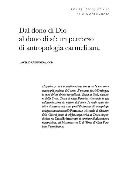 Dal Dono Di Dio Al Dono Di S Un Percorso Di Antropologia Carmelitana