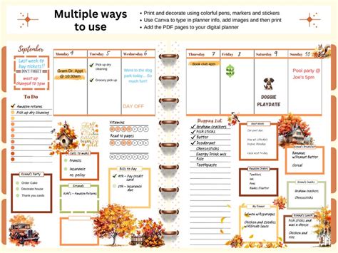 Autumn Leaves Weekly Planner Insert, 2 Page Vertical Layout for Happy ...