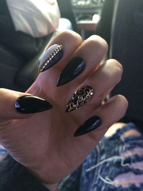 Gold Wedding Black And Gold Stiletto Nails 2047199 Weddbook