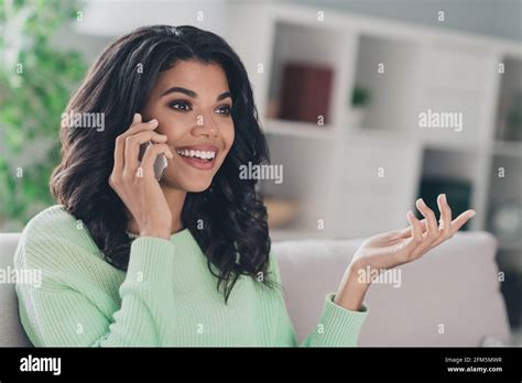 Profile Side Photo Of Young Black Woman Happy Positive Smile Call Tall