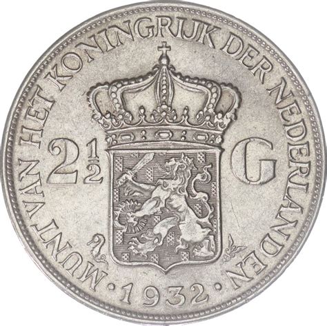 Países Bajos 2½ Gulden 1932 grof haar Wilhelmina Plata Catawiki