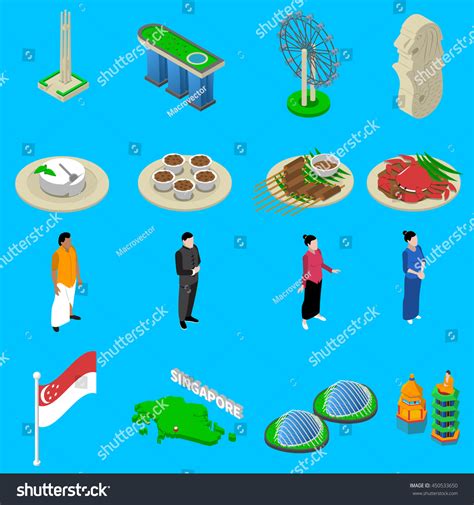 Singapore Tourists Attractions National Flag Cultural Stock Vector