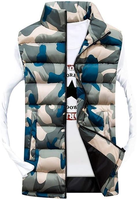 Gilet Classique Camouflage Veste Matelassée Pour Glissière Pour À