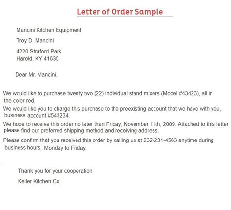 Letter Of Placing Order