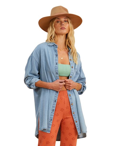 Billabong X Salty Blonde In The Tide Womens Button Up Shirt Denim