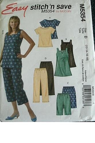 MISSES TOP TUNIC SHORTS AND CAPRI PANTS SIZE 12 14 16 18 EASY STITCH