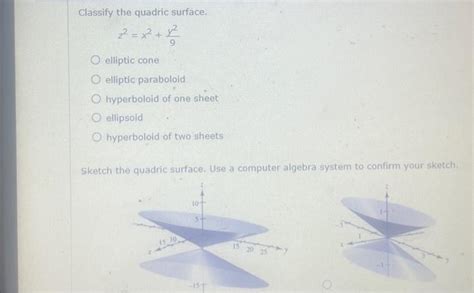 Solved Classify The Quadric Surface Z2x29y2 Elliptic Cone