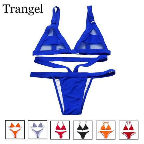 Trangel Women Swimwear Sexy Mesh Bikini Set Hollow Out Swimsuit Brand