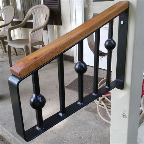 Wrought Iron Metal Steel 1 2 Step Handrail Home Decor Safety Rail Set Cedar Top Custommade