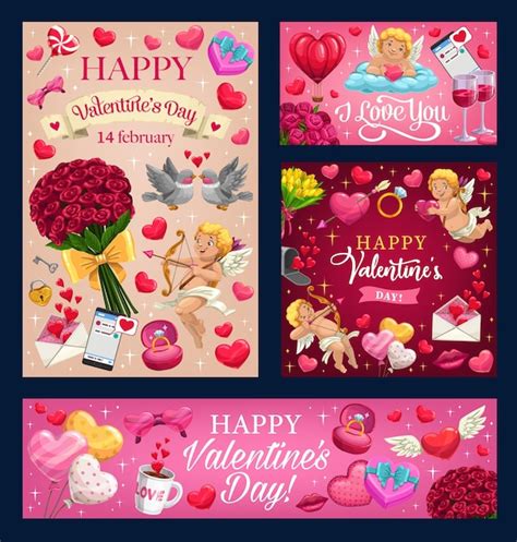 Premium Vector Valentines Day Love Heart Ballons Cupids Roses