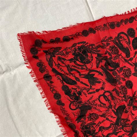 An Alexander Mcqueen Vintage Red And Black Silk Italian Scarf For Sale