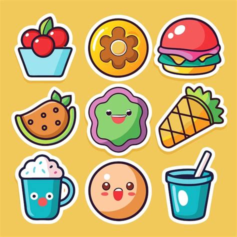 Premium Vector Cute Cartoon Food Stickers With Funny Faces