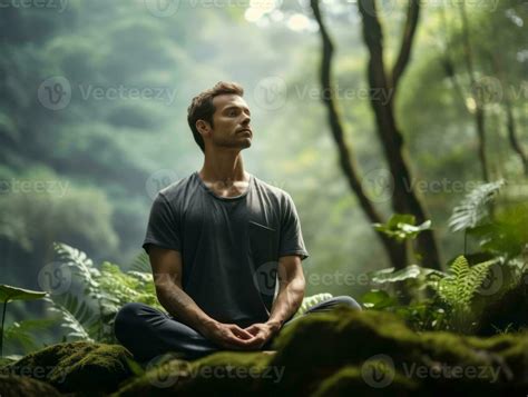 Man meditating in the bosom of nature AI Generative 29676555 Stock Photo at Vecteezy