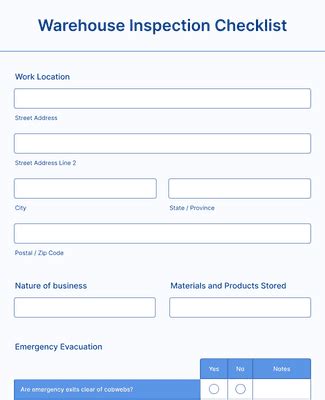 Warehouse Inspection Checklist Form Template Jotform