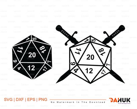 D20 Dungeons RPG Dice Silhouette Cut File Swords and | Etsy UK