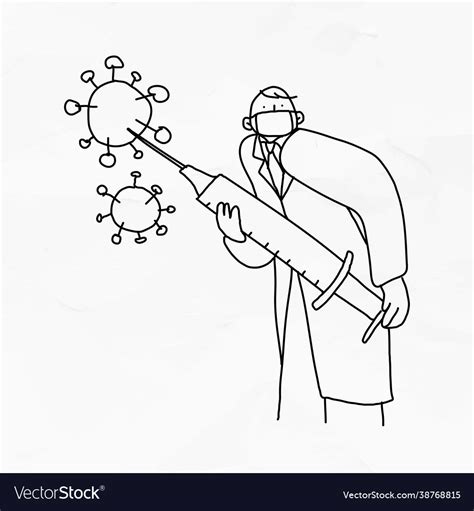 Doctor With Vaccine Doodle Royalty Free Vector Image