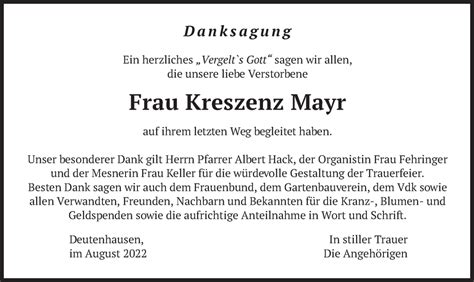 Traueranzeigen Von Kreszenz Mayr Trauer Merkur De