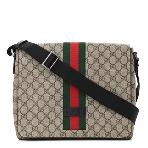 GUCCI GG Supreme Monogram Web Flap Messenger Bag Black 1051246