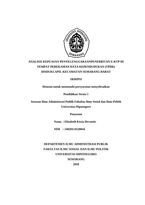 PDF ANALISIS KEPUASAN PENYELENGGARAANPENERBITAN E KTP Eprints Undip