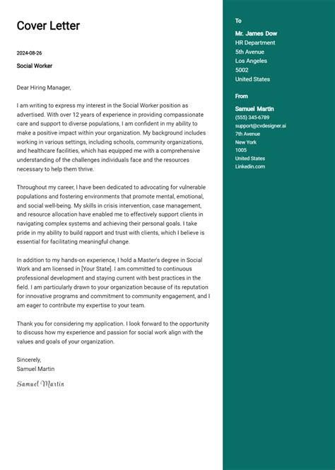 Social Worker Cover Letter Example For 2024 Free Templates