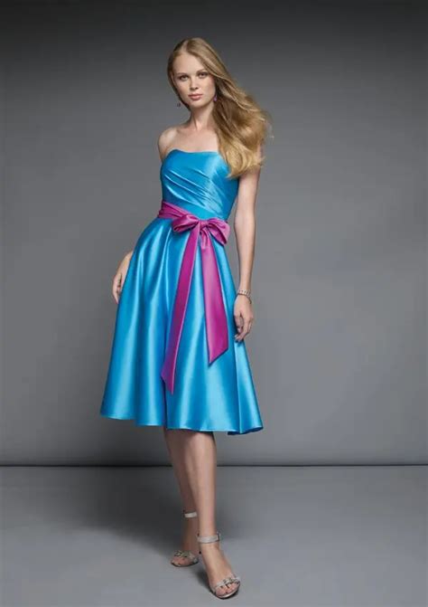 Free Shipping Knee Length Strapless Satin Short Prom Dress Bridesmaid Dressbridesmaid Gown