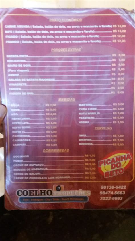 Menu Em Picanha Do Beto Restaurante Bel M R Municipalidade