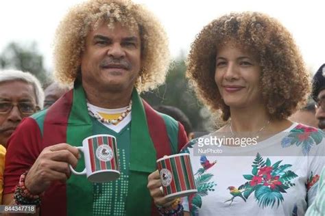 Former Colombian footballer Carlos Valderrama and his wife Elvira Redondo visit Mohanbagan Club ...