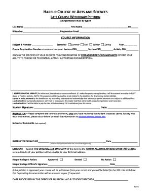 Fillable Online Binghamton Late Course Withdrawal Form