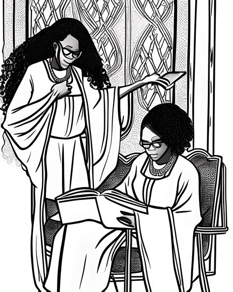 Beautiful Black Mature Melanated Women in Church Clothes Reading · Creative Fabrica