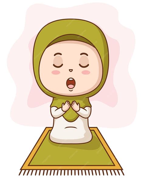 Premium Vector Cute Muslim Girl Praying Vector Illustration