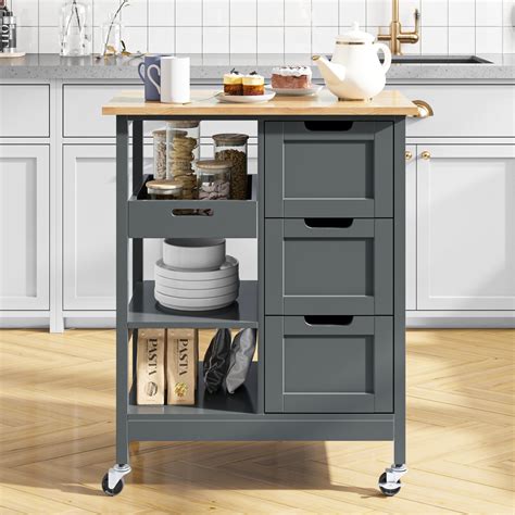 Dextrus 3 Tier Kitchen Island Cart With Storage Rolling Kitchen Cart