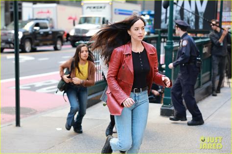 Dakota Johnson Spotted Filming Madame Web Scene With Sydney Sweeney