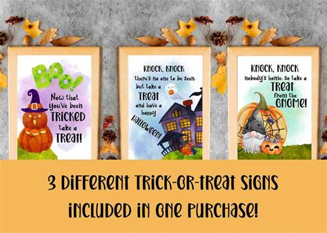 3 Printable Trick or Treat Signs/ Halloween Party Decor/ Candy Sign ...