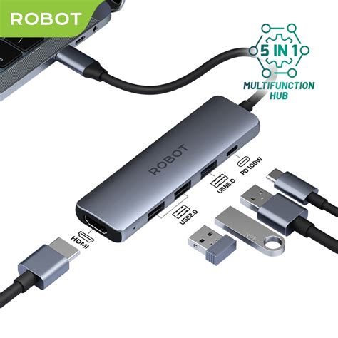 Jual Robot Hub Ht350 Multiport 5 In1 Usb Hdmi Type C Hub Adapter