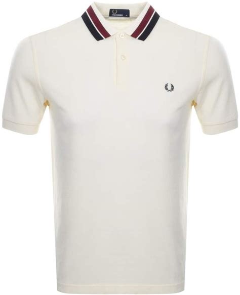 Fred Perry Bold Twin Tipped Polo T Shirt Cream Fred Perry Shirt Navy