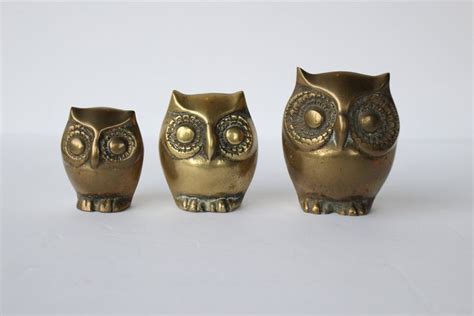 3 Brass Owl Figurines Retro Solid Brass Owls Brass Owl Etsy Owl Decor Solid Brass Brass