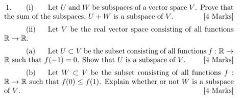 Solved 1 I Let U And W Be Subspaces Of A Vector Space V Chegg