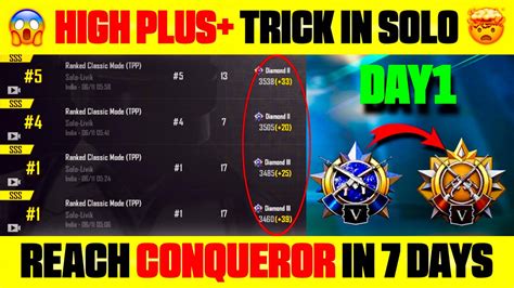 🇮🇳day1 How To Get High Plus In Solo Tpp Diamond To Conqueror In 7