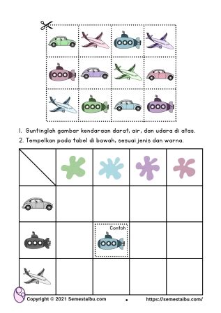 Lembar Kerja Anak Tk Paud Tema Kendaraan Kognitif Persepsi Visual