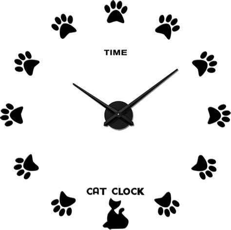 Amazon.com: emlovosy DIY 3D Cat Wall Clock - Kitty Claw Pattern, Frameless Giant Acrylic Wall ...