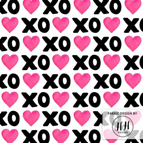 Xoxo Heart Fabric Black And White Valentines Day Fabric Etsy