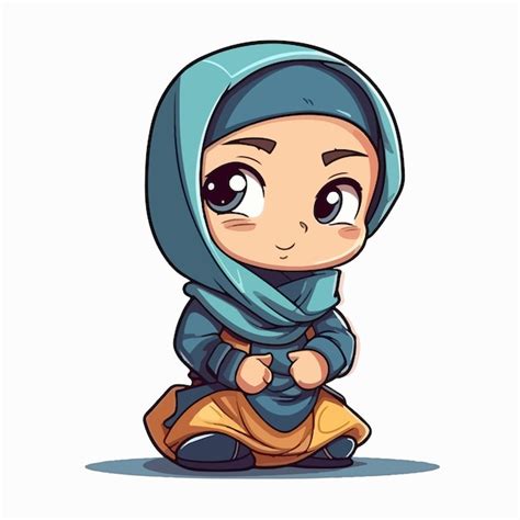 Un Dessin Animé D une Fille Musulmane Portant Un Hijab Bleu Et Un Hijab