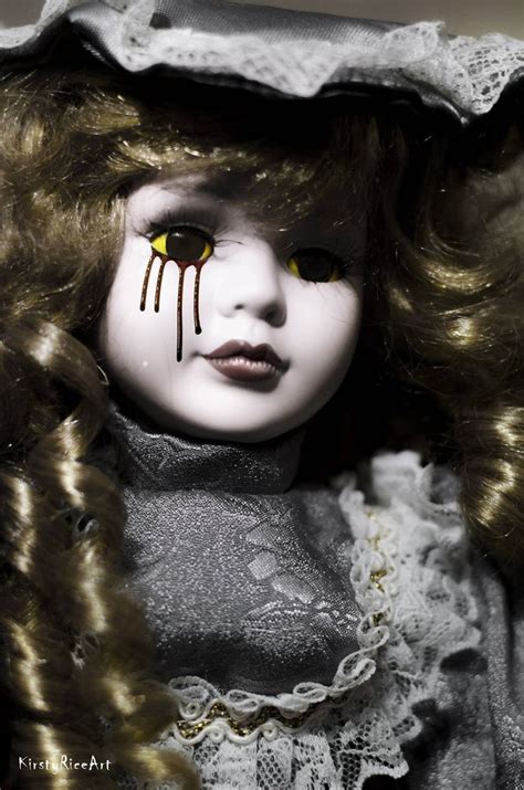 Creepy Doll Print Blood Yellow Eyes Demon Haunted Doll Creepy Dolls