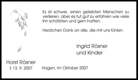 Traueranzeigen von Horst Rösner Trauer in NRW de