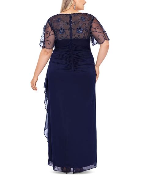 Xscape Plus Size Beaded Illusion Gown Macys