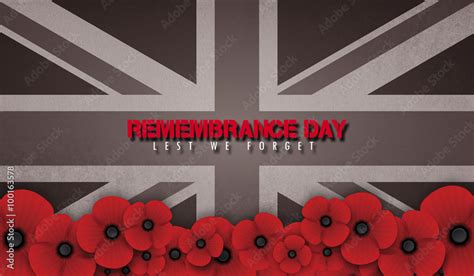 Remembrance Day poppy with united kingdom flag background Stock ...