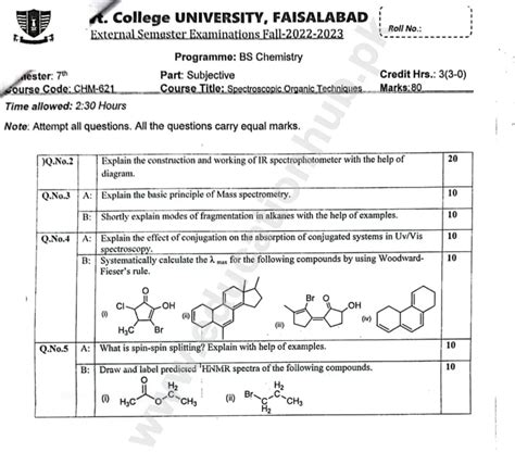 Chm 625 Spectroscopic Organic Techniques Bs Chemistry Gcuf Past Paper 2023 Education Hub