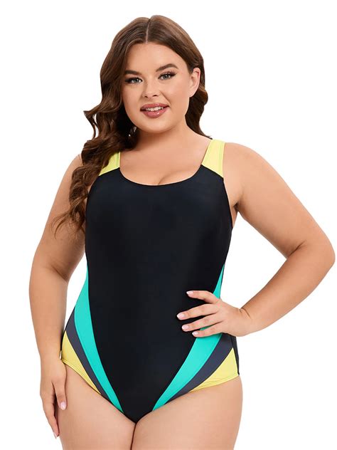 Xl 5xl New Patchwork Sports Swimwear Women One Piece Swimsuit Female