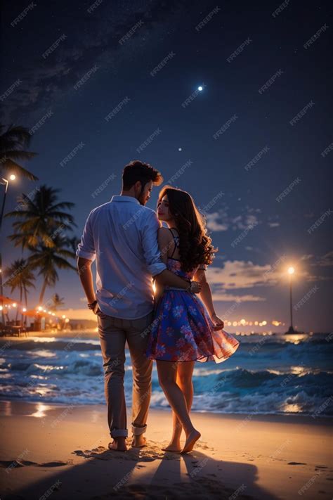 Premium AI Image | beautiful cute couples at night beach