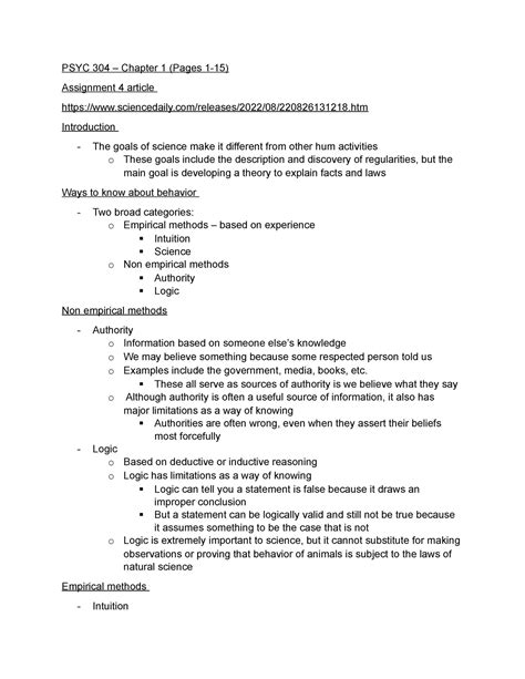 PSYC 304 Unit 1 Study Notes PSYC 304 Chapter 1 Pages 1 15